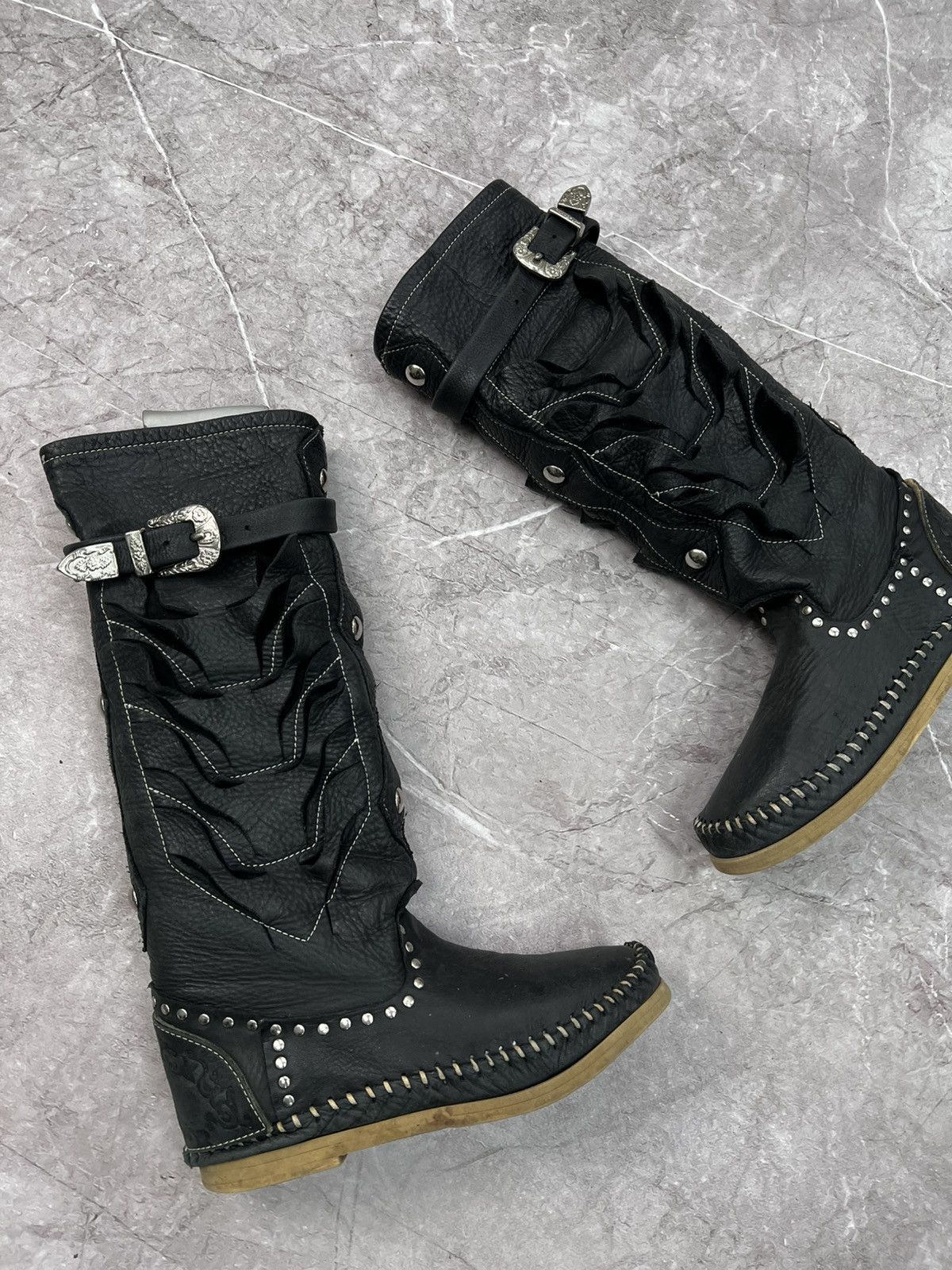 14th Addiction × Japanese Brand Vtg 14th Addiction style 2000s Leather Boots high top shoes Size US 8 / IT 38 - 14 Thumbnail