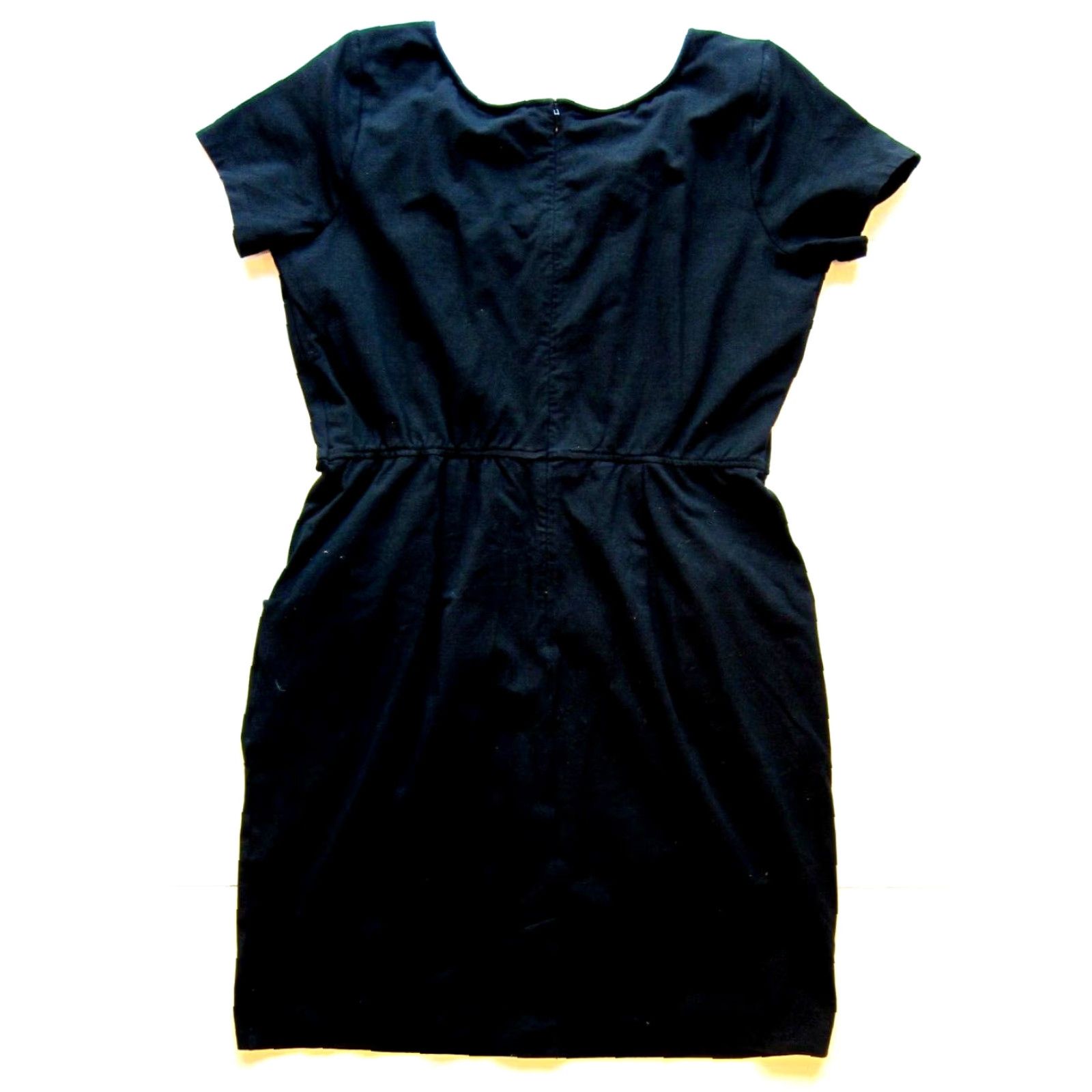 Vintage eShakti Black Cotton Stretch Pocket Fit Flare Sheath Shift Tunic Dress XL-18 Size XL / US 12-14 / IT 48-50 - 2 Thumbnail