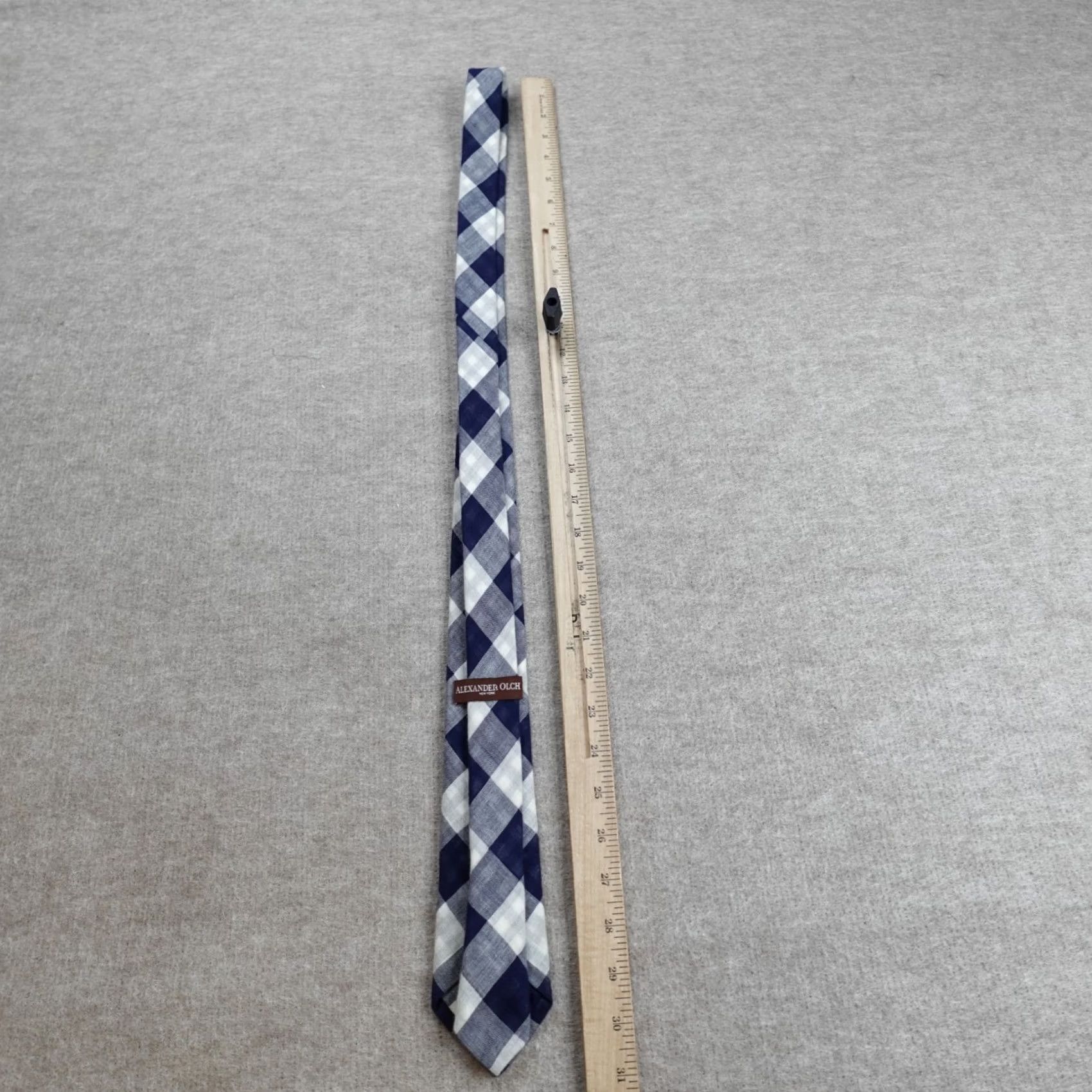 Vintage Alexander Olch Tie Blue Plaid 100% Cotton Handmade in New York Men Tie Skinny 57"-60" Blue Plaid NS Size ONE SIZE - 3 Thumbnail