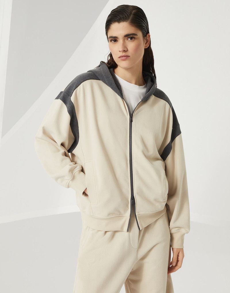Brunello Cucinelli o1la1rc1a0326 Zipper Hooded Sweatshirt in Grey/Beige Size L / US 10 / IT 46 - 1 Thumbnail