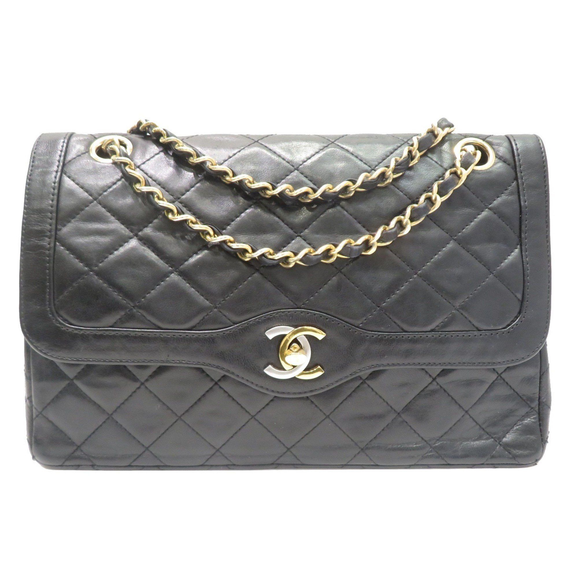 image of Chanel Matelasse Paris Limited Chain Shoulder Bag Black Lambskin Ladies Men's
