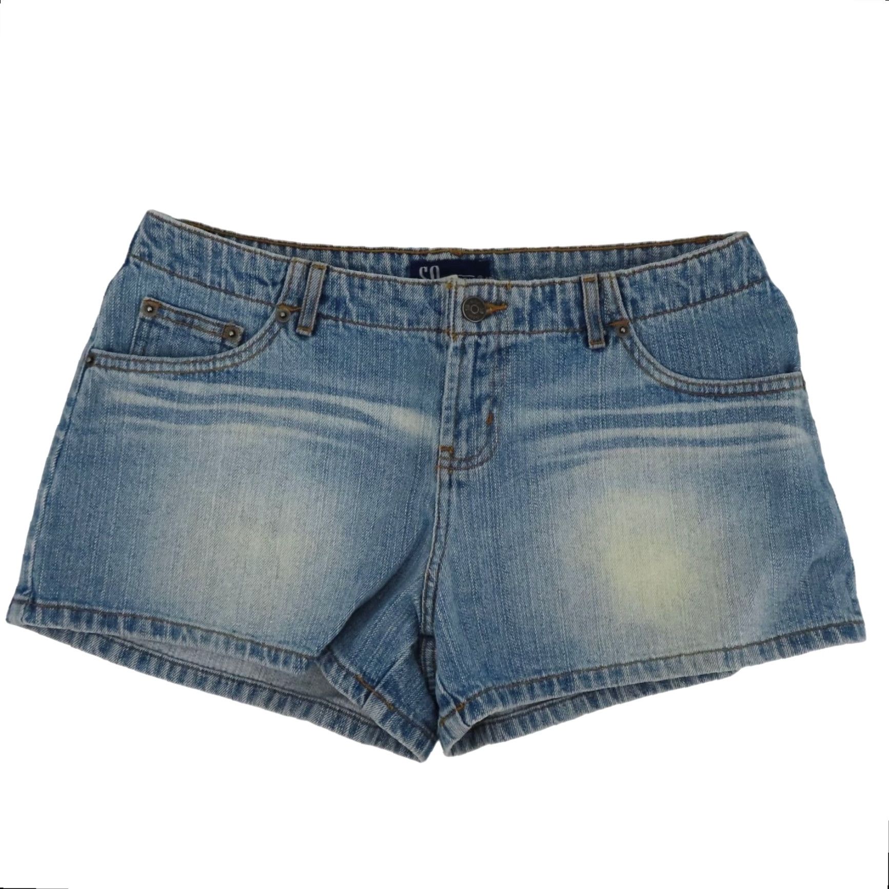 Denime VINTAGE SO Juniors 11 Denim Short Y2K Blue Whiskered Pockets Cotton Shorts Size 32" / US 10 / IT 46 - 2 Thumbnail