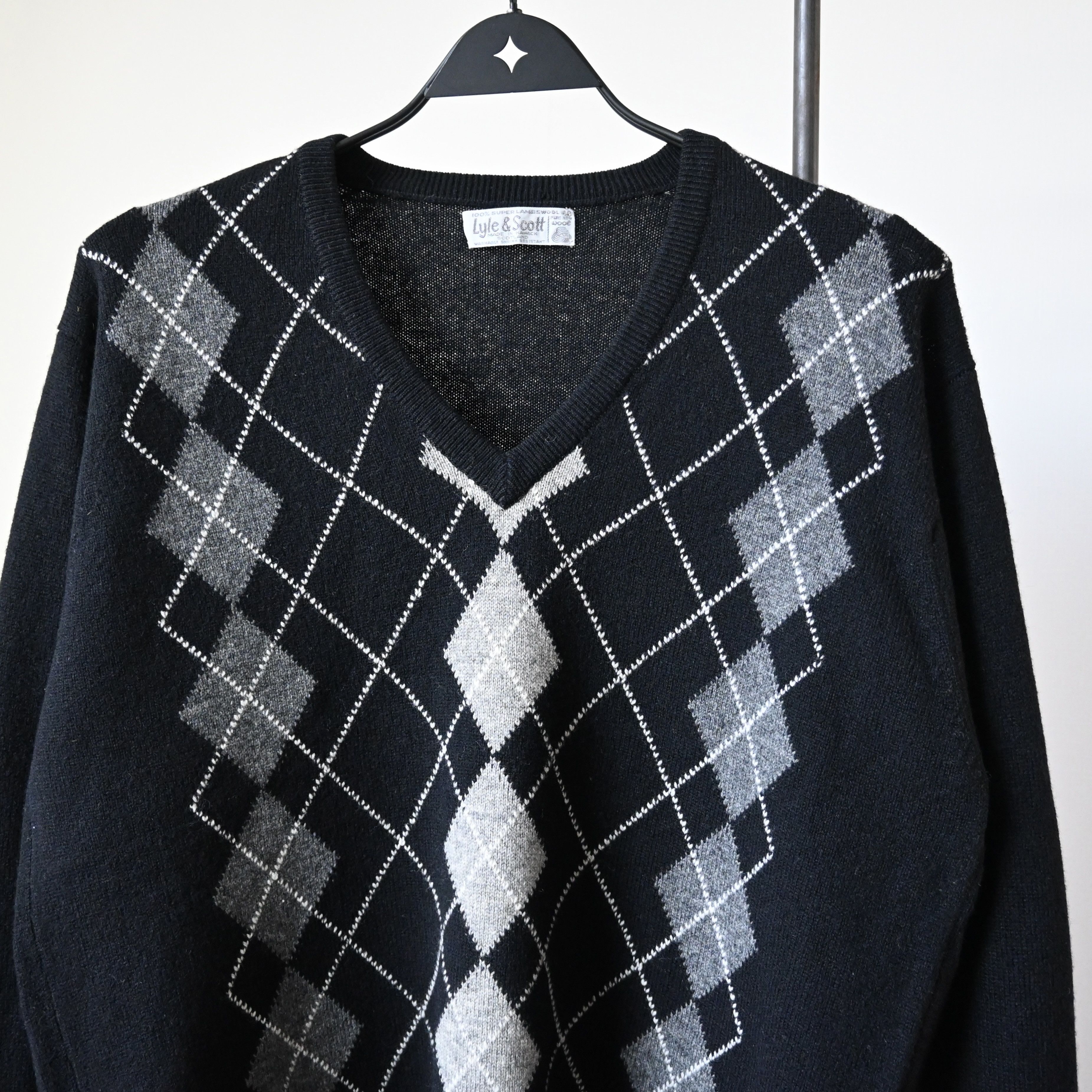 Lyle & Scott VTG Lyle&Scott monochrome argyle sweater, made in Scotland Size US M / EU 48-50 / 2 - 5 Thumbnail
