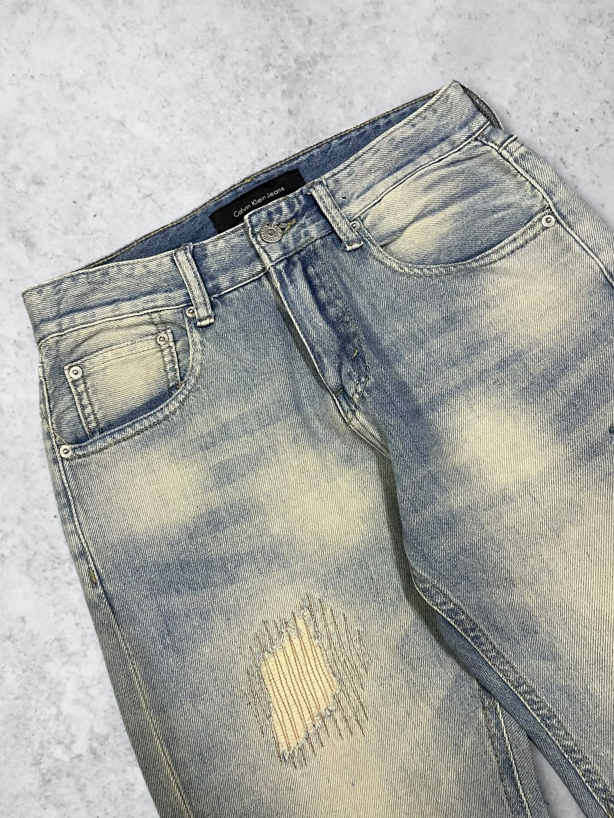 Calvin Klein Calvin Klein Faded Wash Sashiko Patches Y2K Straight Jeans Size US 29 - 6 Thumbnail
