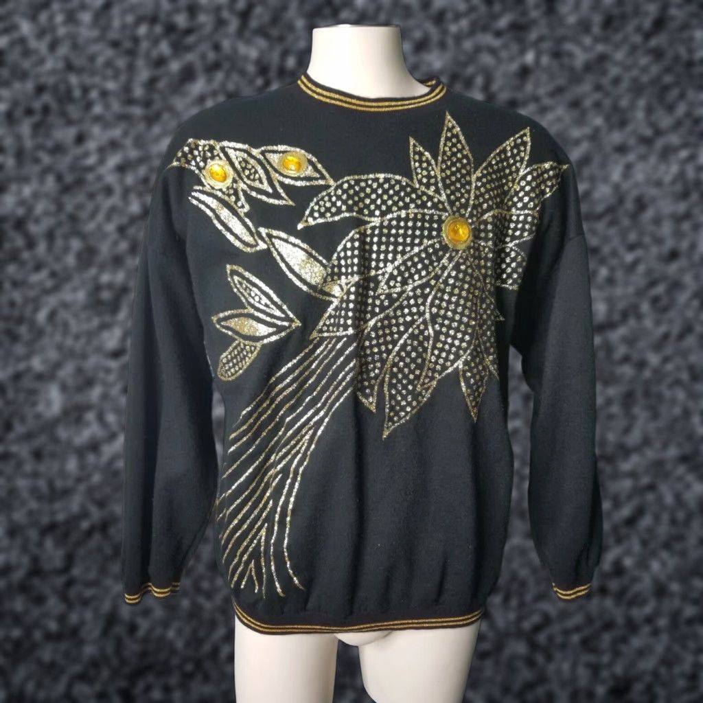 Vintage VINTAGE Stepping Up Sweater 2X 18W Black Glitter Poinsetta Christmas Holiday Ugly Sweater Winter Pullover Crew Neck Long Sleeve Womens Size XXL / US 16-18 / IT 52-54 - 1 Thumbnail