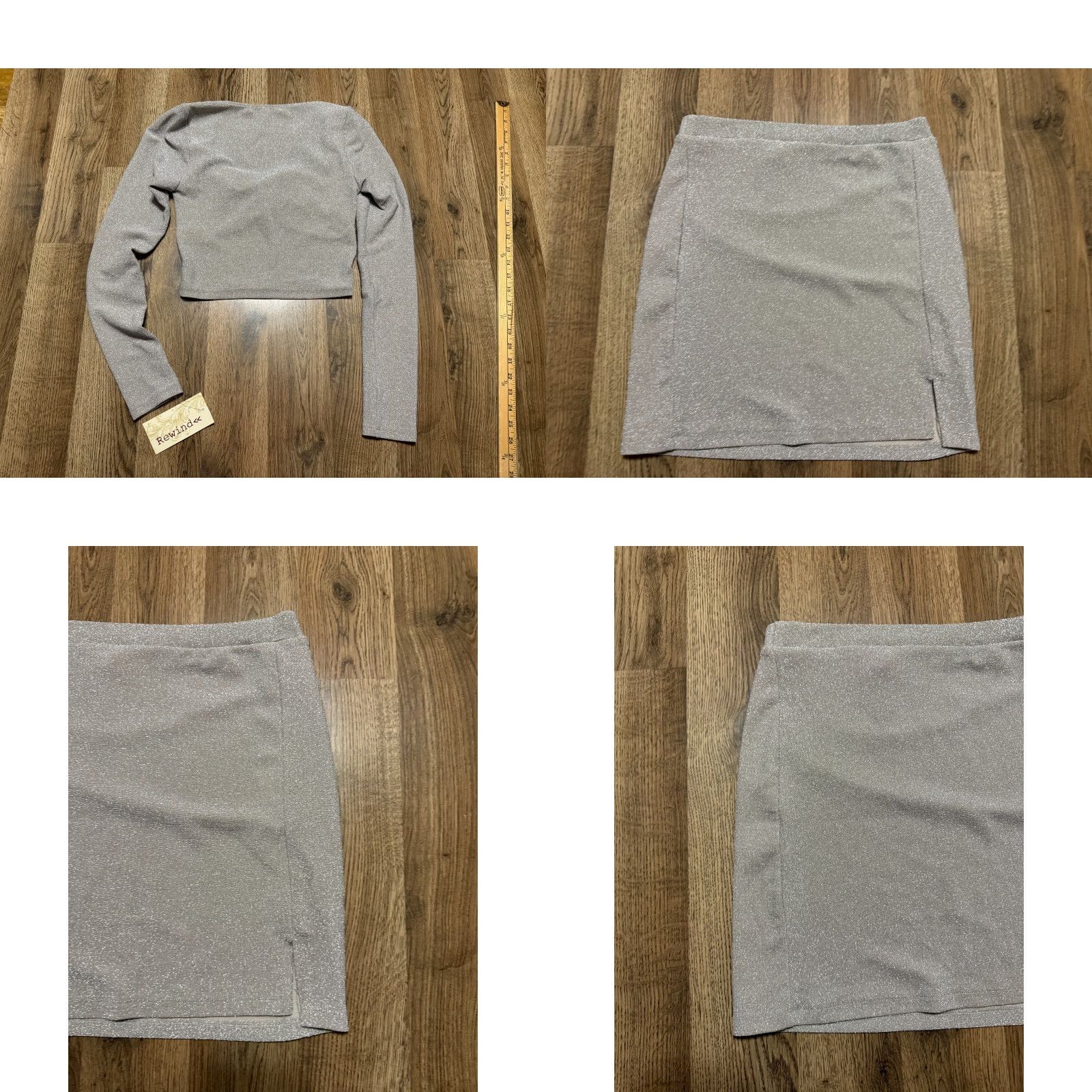 Vintage NWT Rewind Outfit Womens Small Silver Sparkly Long Sleeve Crop Top Skirt Short Set Size S / US 4 / IT 40 - 9 Thumbnail