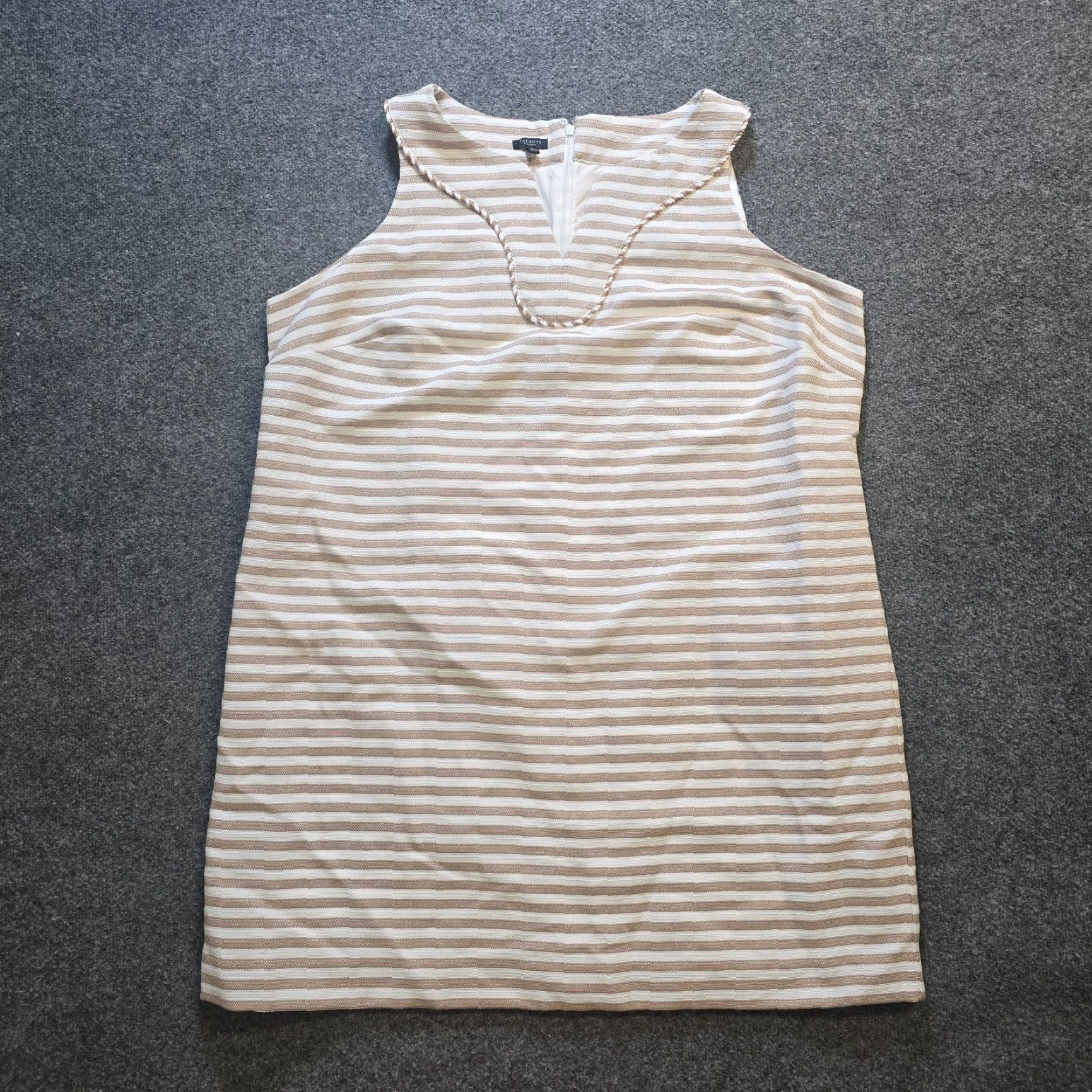 Talbots Talbots Dress Women 20W Beige White Striped Sheath V Neck Classic Career Size 3XL / US 20-22 - 2 Thumbnail