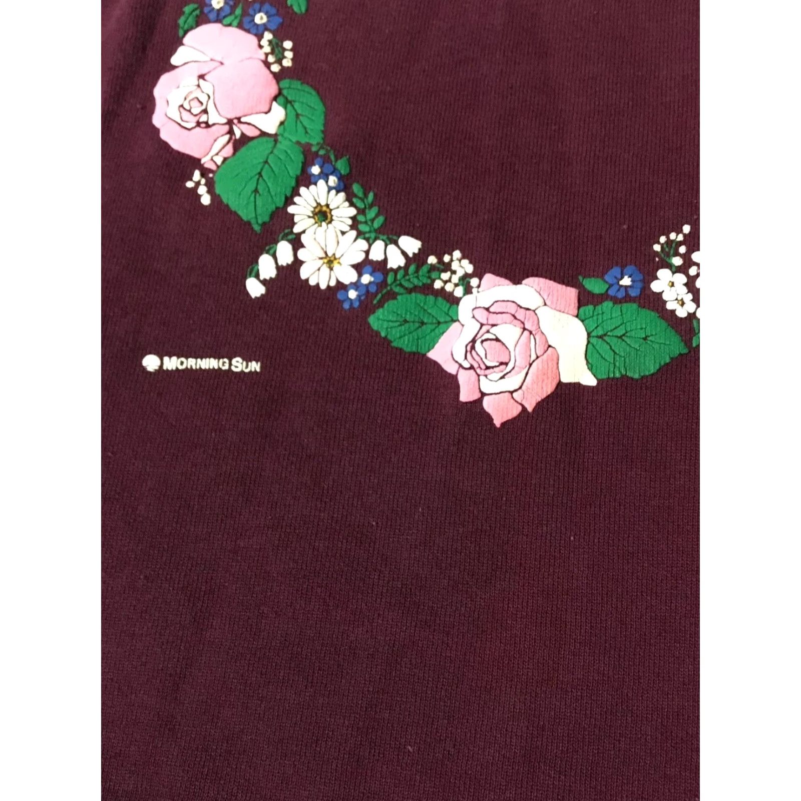 Vintage VINTAGE Morning Sun Sweatshirt Adult XL Burgundy Flower Heart Collared 80s 90s USA Grunge Love Size US XL / EU 56 / 4 - 4 Thumbnail