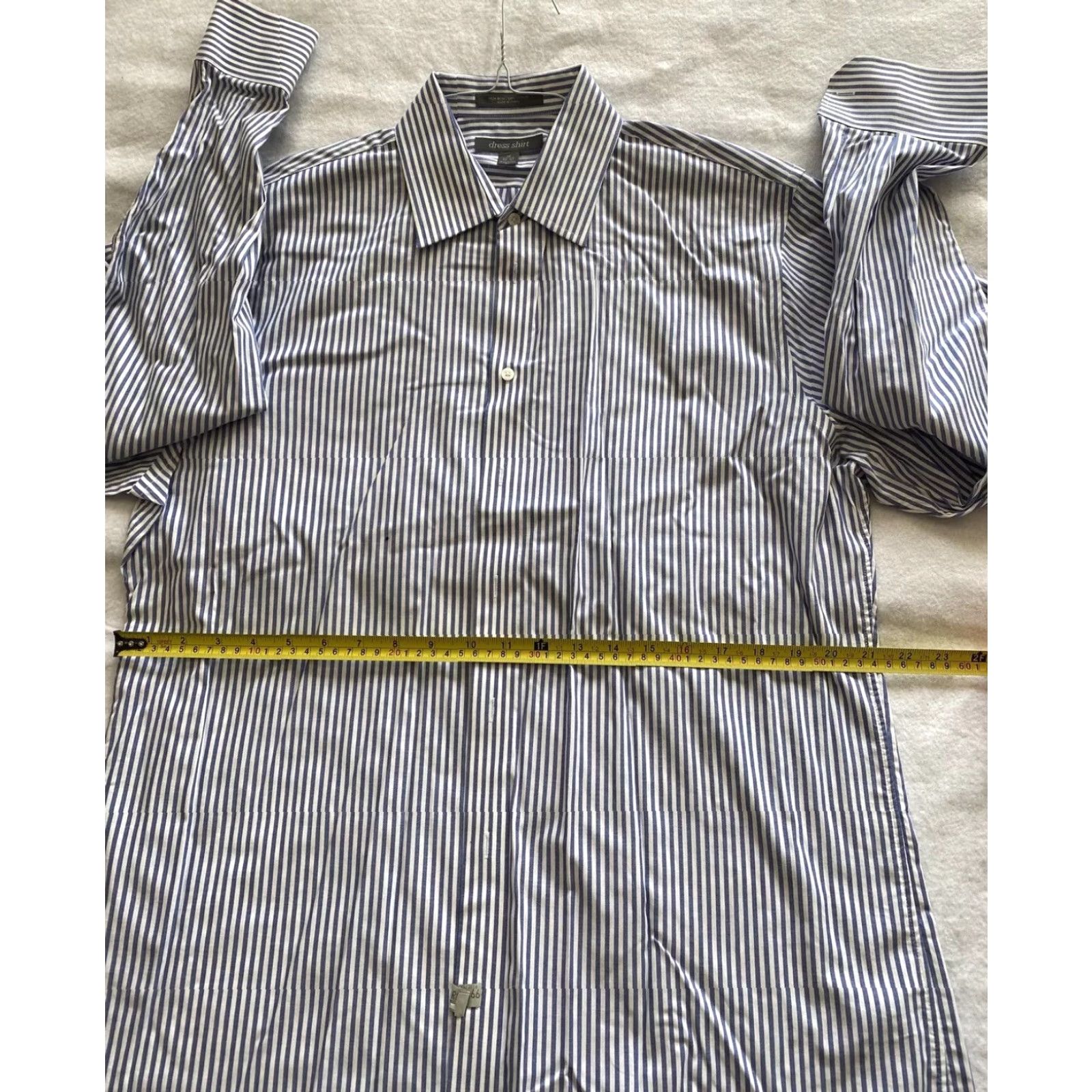 Vintage Dress Shirt Button Shirt Men's Size 16 Blue Stripes Long Sleeve Poly Blend Classic Fit Dress Shirt Mens Size 42R - 4 Thumbnail