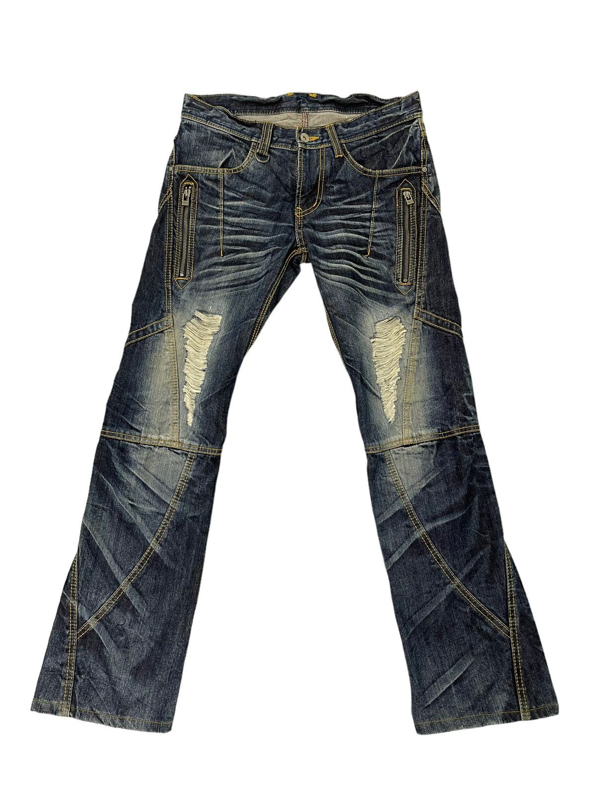 Japanese Brand Slim Jeans Hagi Denim Hideaways Faded Distress Low Rise 6🟦4 Size US 31 - 2 Thumbnail