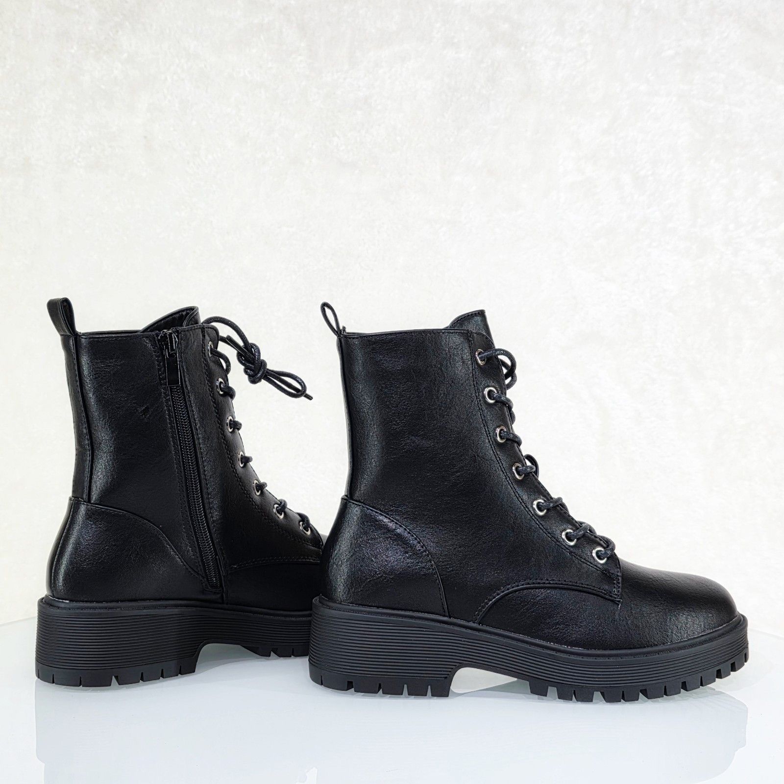 Other Rylee Roo Black Vegan Leather Platform Combat Ankle Boots (U Size US 8.5 / IT 38.5 - 3 Thumbnail