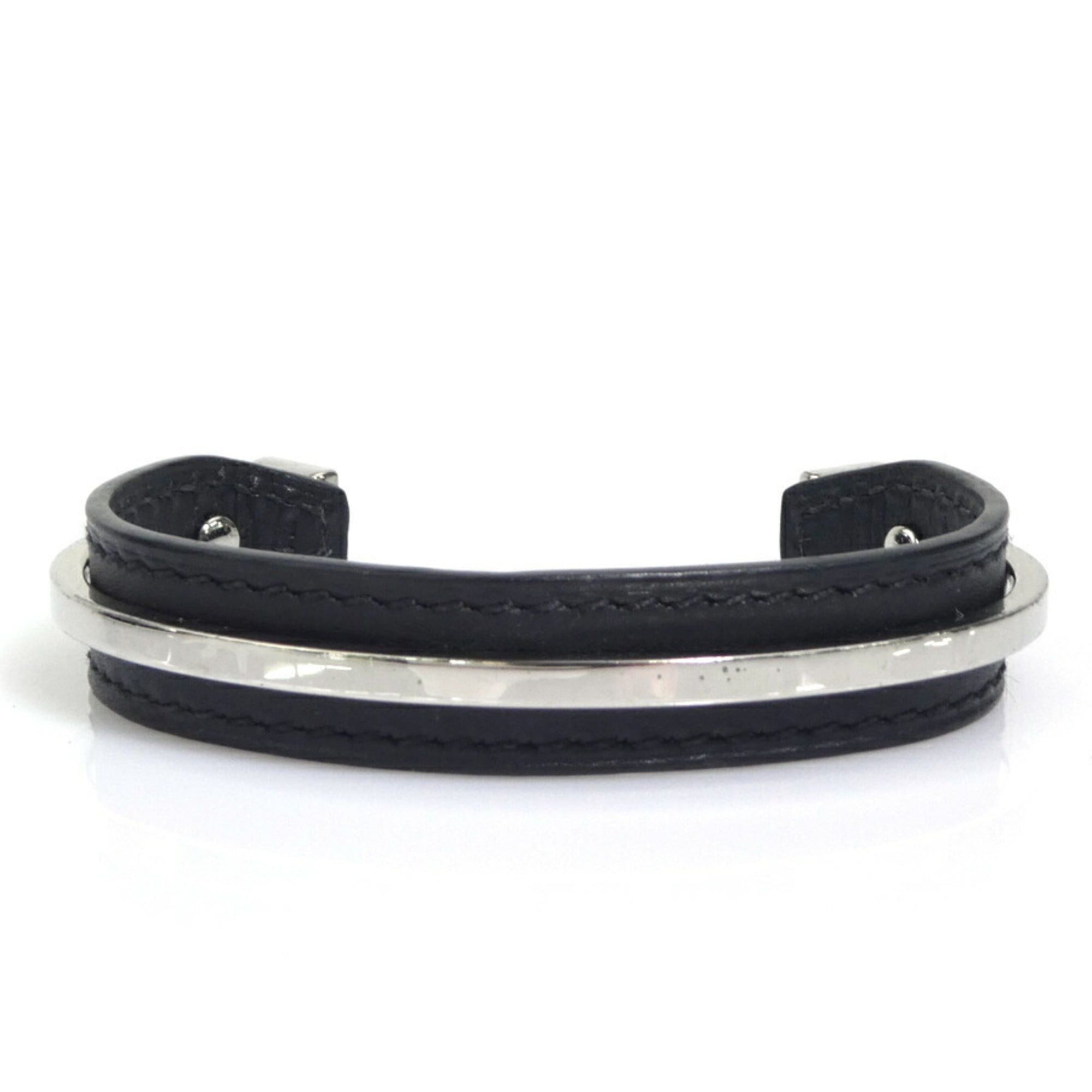 Hermes Hermes Hermès Bangle Bracelet in Leather/Metal, Black/Silver, Unisex (e61169a) Size ONE SIZE - 1 Thumbnail