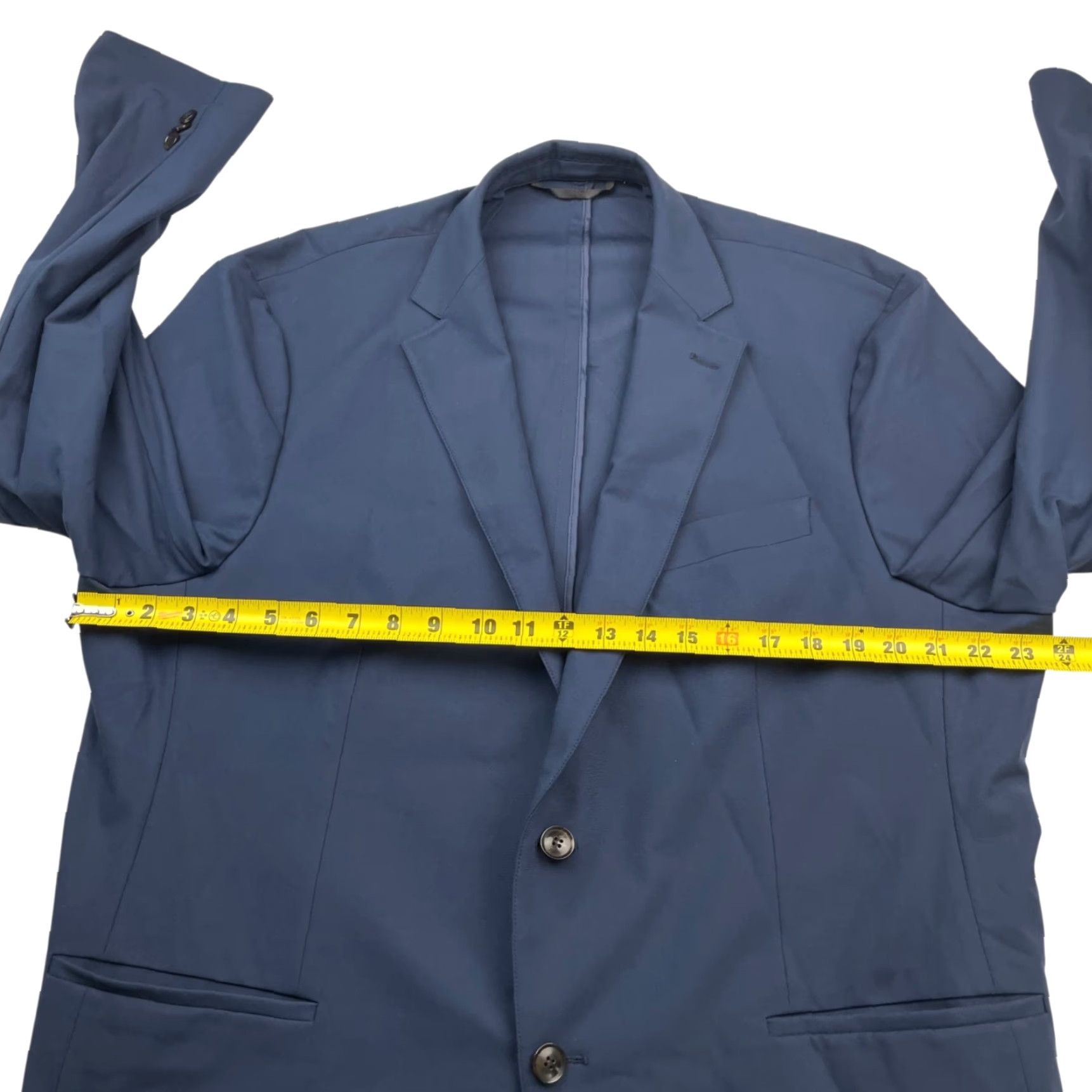 Vintage Sene Blazer Jacket Navy Blue 48R Regular 2-Button 100% Polyester Men’s Jacket Slim Notch Lapel Size 48R - 7 Thumbnail