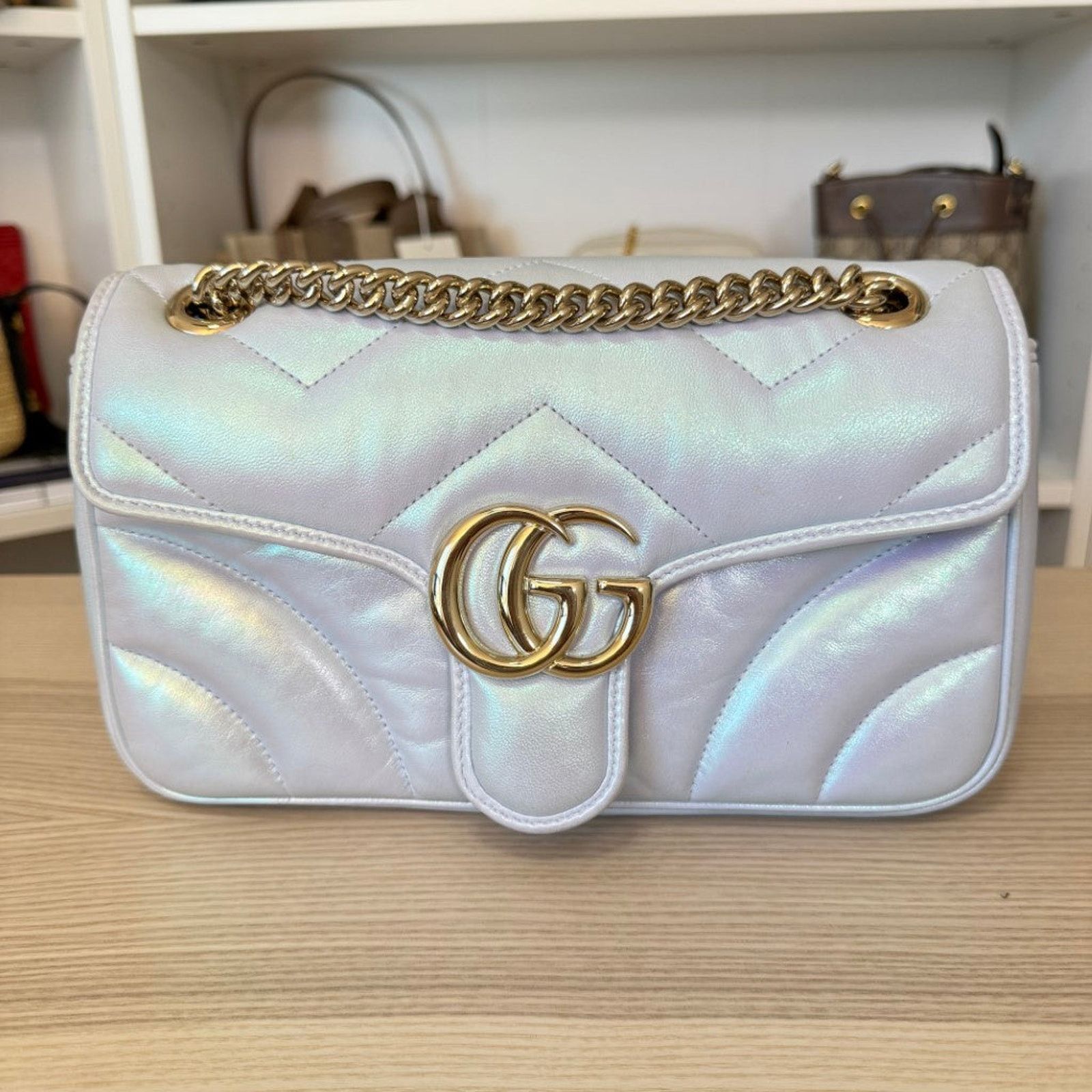Gucci Gucci Matelasse Small GG Marmont Iridescent Snow Light Blue Size ONE SIZE - 2 Thumbnail
