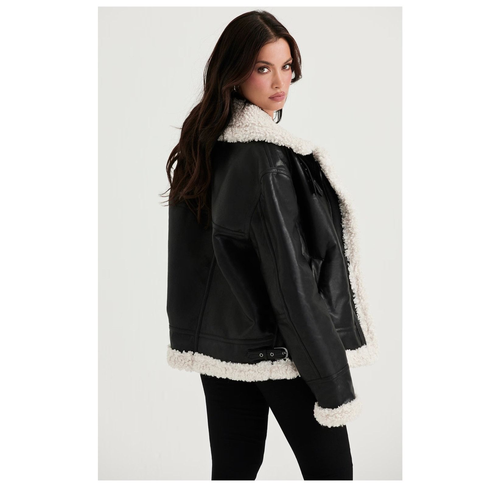 House of CB HOUSE OF CB Madden Faux Leather Jacket Faux Shearling (S) Size S / US 4 / IT 40 - 4 Thumbnail