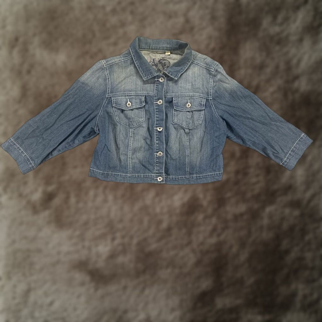 Denime CONEWORLD Denim Jacket Womens XL Blue Stretch Button Coat Casual Regular 4-Season Basic Jacket Ladies Size 40" / US 18 - 1 Thumbnail
