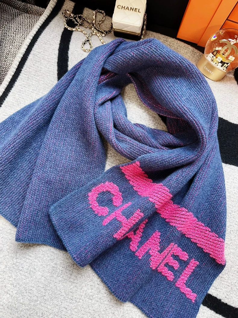 Chanel Chanel 22K rose pink letter logo dark blue cashmere scarf Size ONE SIZE - 8 Thumbnail