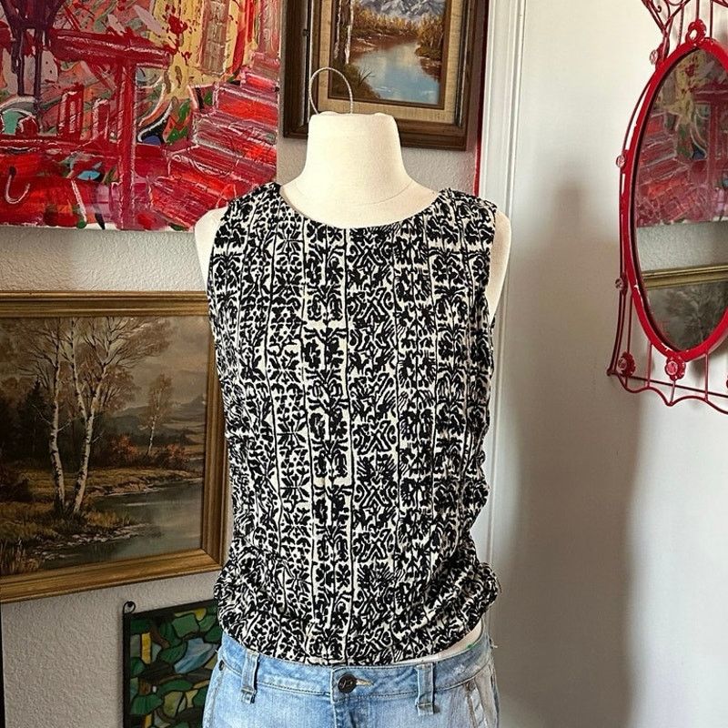 Other kathie lee cream black floral bohemian tank top Size L / US 10 / IT 46 - 1 Thumbnail