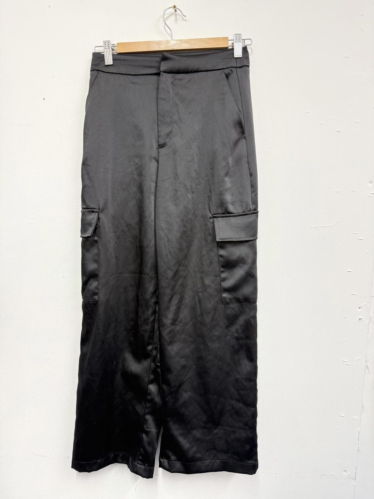 Other Black Satin Cargo Pants with Pocket Flaps Size 26" / US 2 / IT 38 - 1 Thumbnail