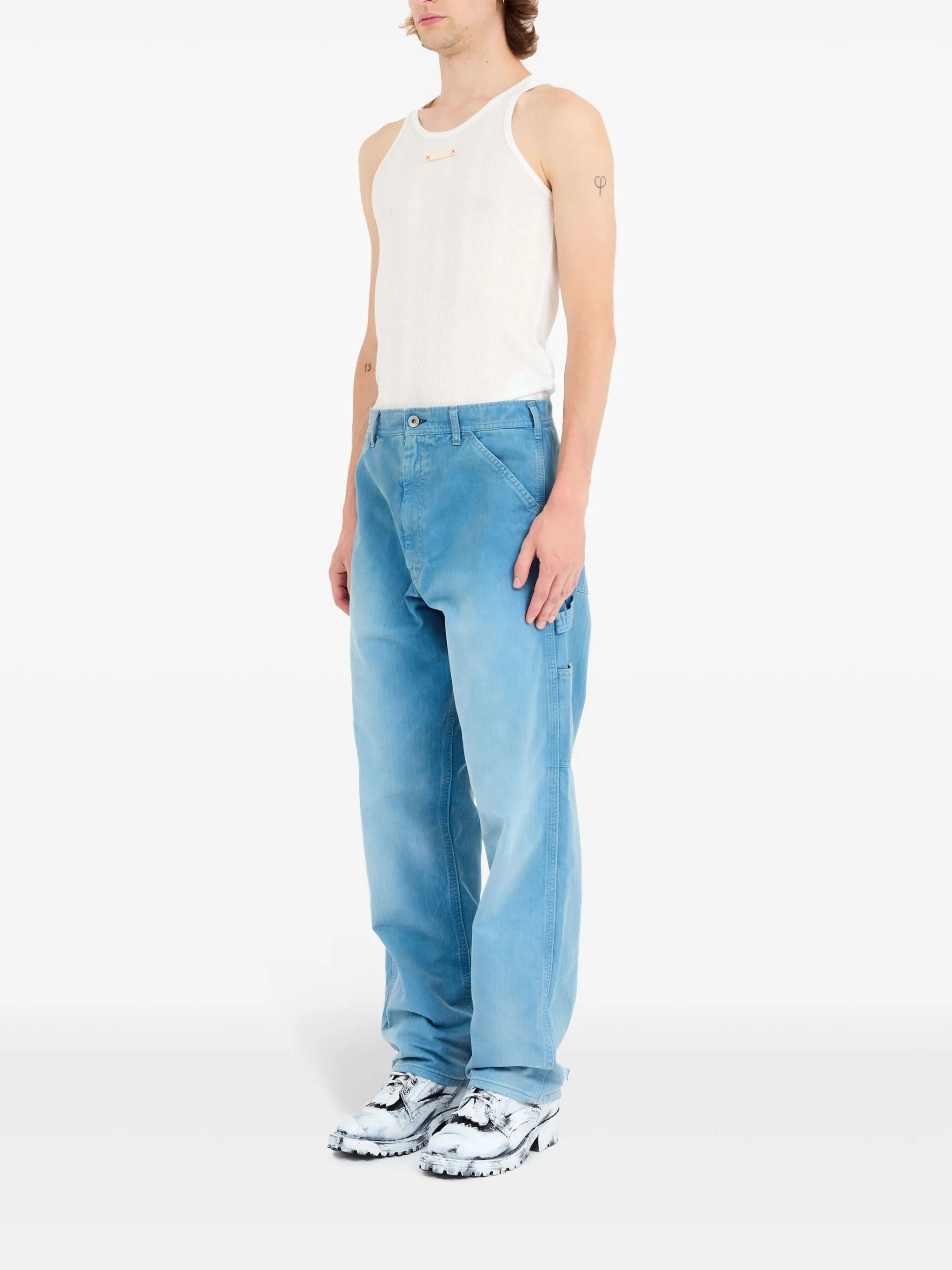 Maison Margiela o1w1db10226 Embroidered-Logo Drop-Crotch Wide-leg Jeans Size US 34 / EU 50 - 6 Thumbnail