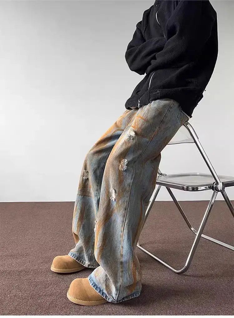 Japanese Brand Retro casual hip-hop tie dyed distressed jeans Size US 32 / EU 48 - 5 Thumbnail