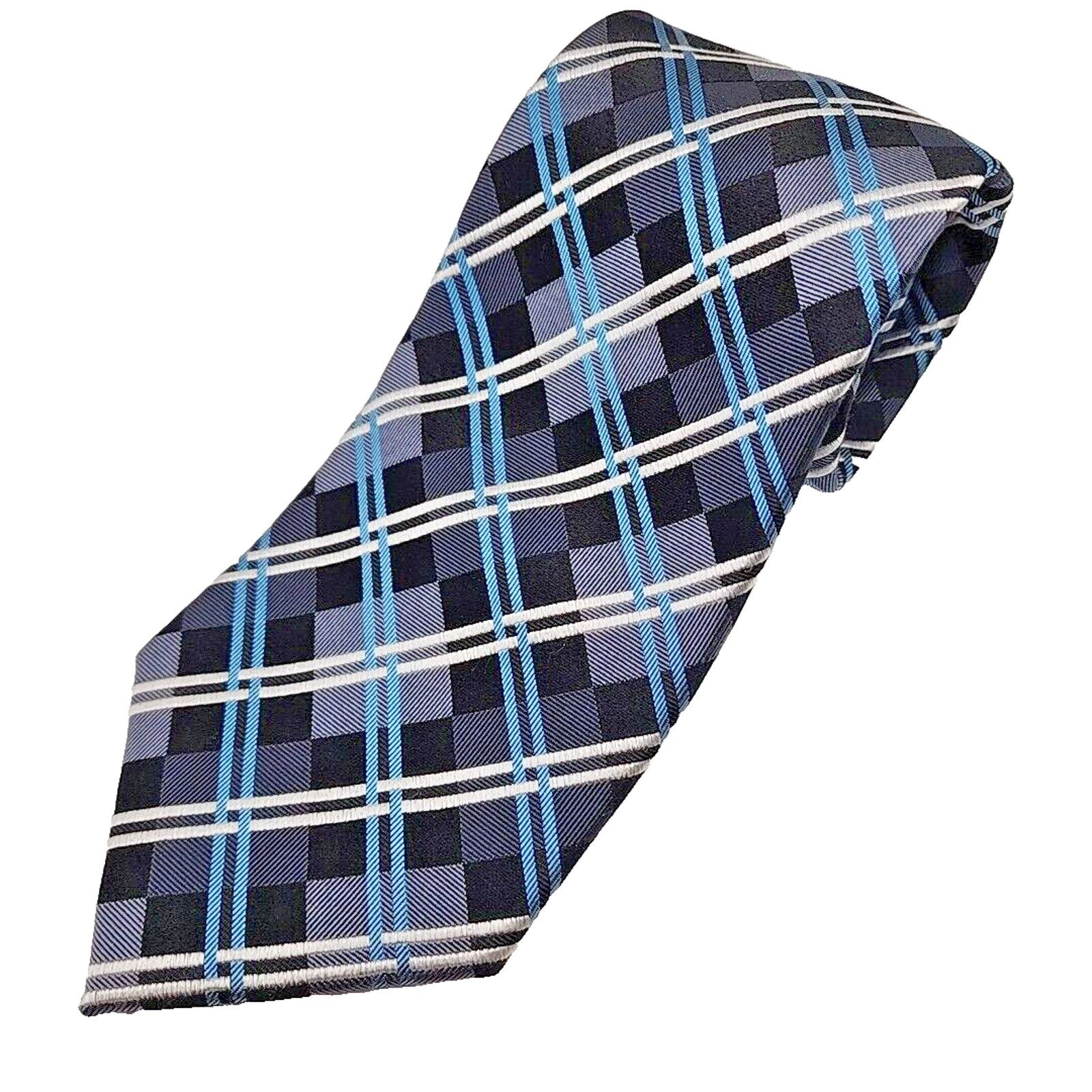Geoffrey Beene Geoffery Beene Blue-Silver Plaid Silk Tie Necktie - Like New Size ONE SIZE - 1 Thumbnail