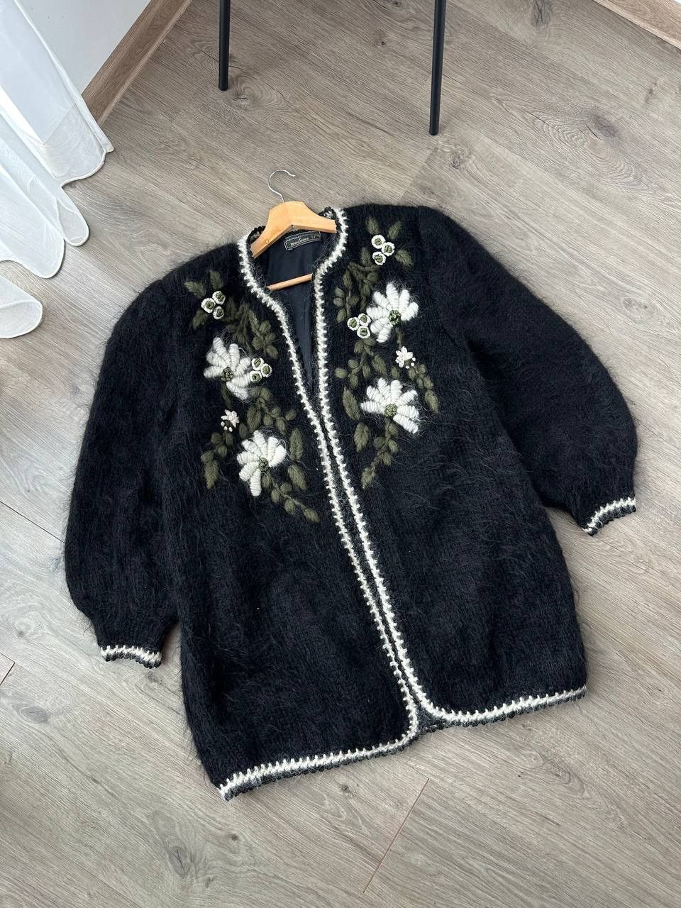 If Six Was Nine Vintage Styled By Madame Cardigan Wool Mohair Black Jacket Size US XL / EU 56 / 4 - 4 Thumbnail