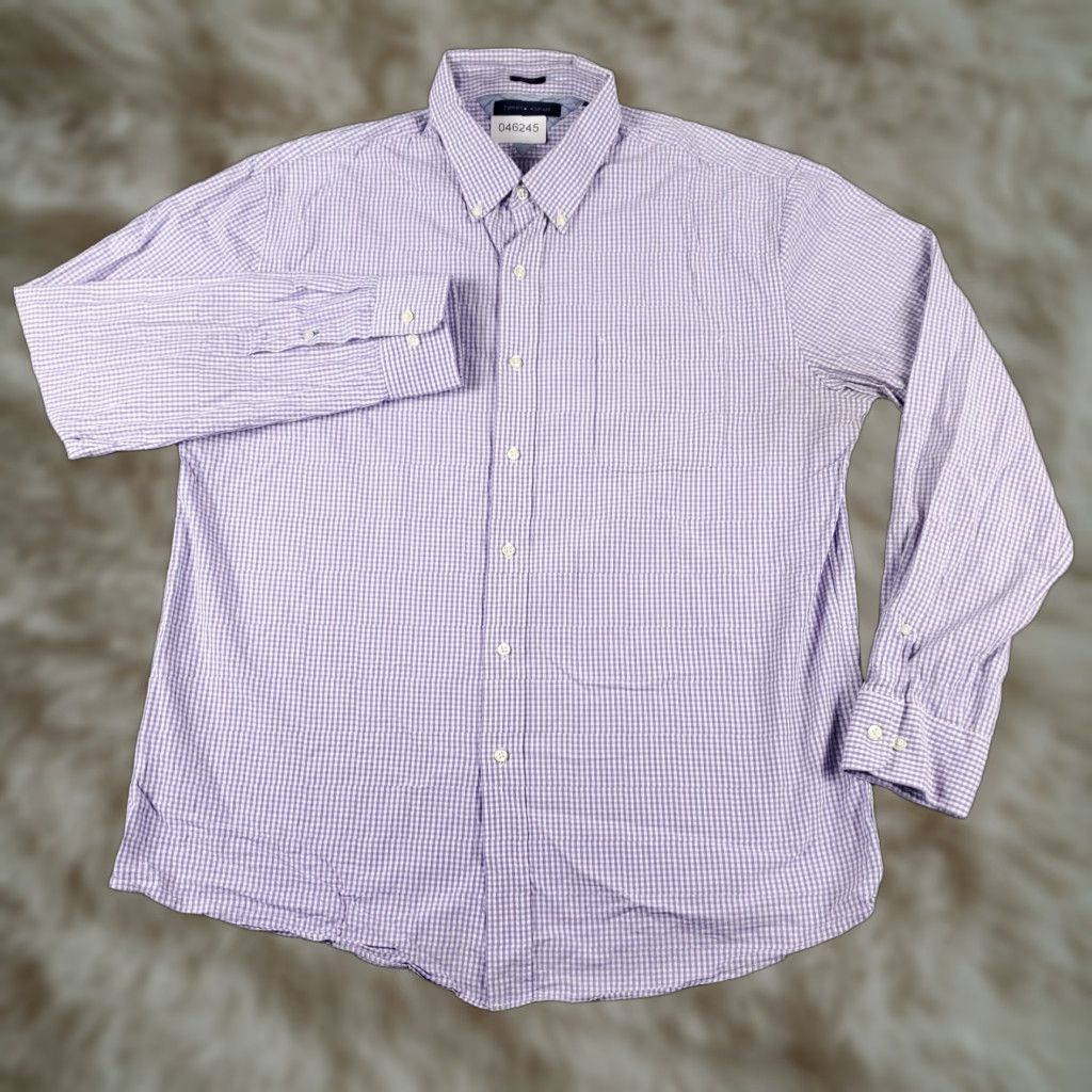 Tommy Hilfiger Tommy Hilfiger Dress Shirt Mens 17 Purple Check Long Sleeve Button-Down Regular Fit Size 46R - 1 Thumbnail