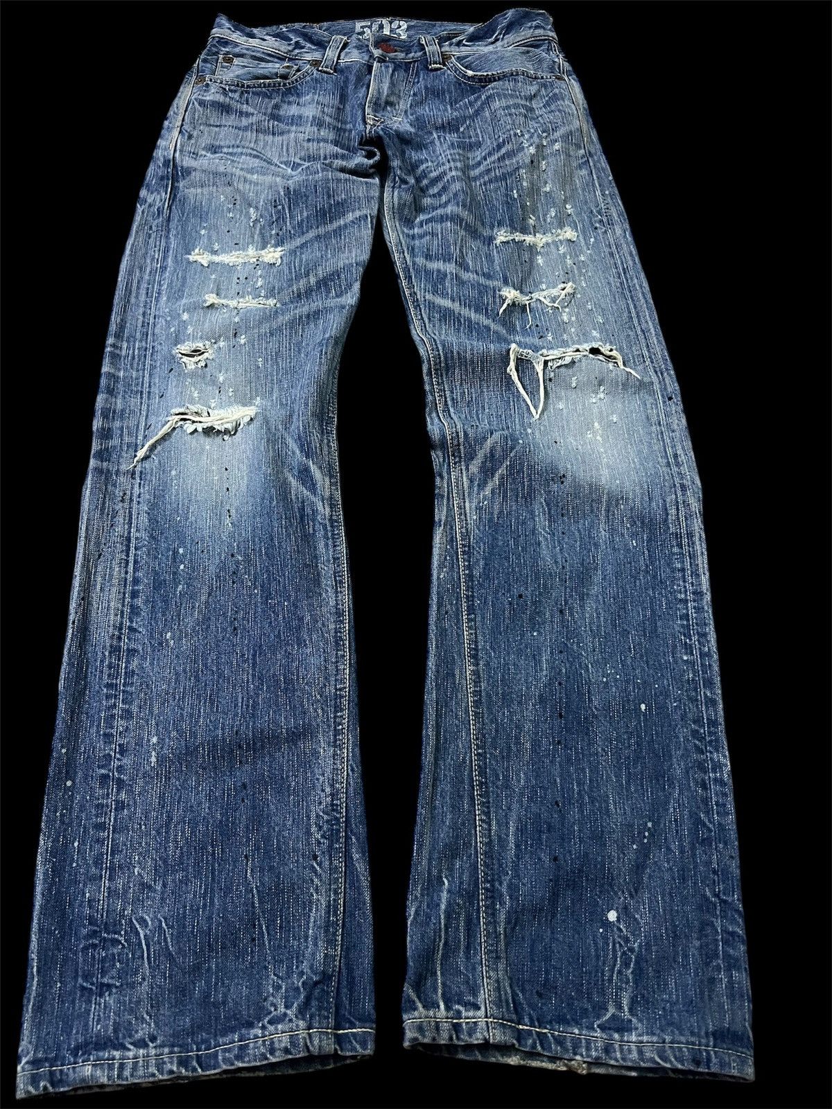 Edwin × Japanese Brand VTG EDWIN 503 BLUE TRIP SPLATTER DISTRESSED JEANS Size US 31 - 1 Thumbnail