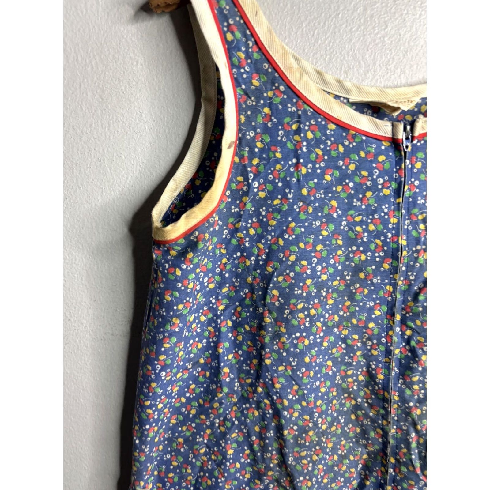 Vintage VINTAGE Komar Chemise Gown Womens Medium Blue Floral Zip Front Sleeveless Size ONE SIZE - 2 Thumbnail