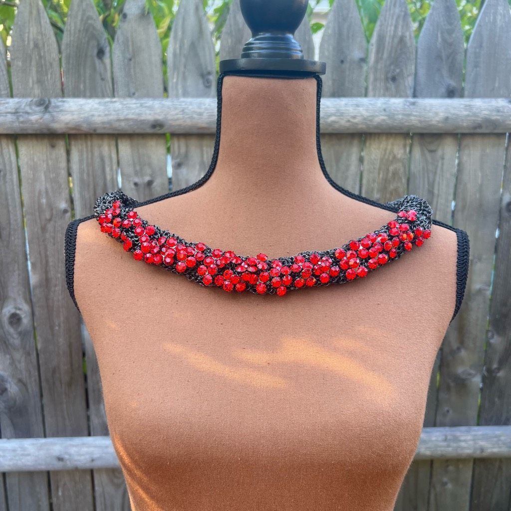 Vintage Vintage Braided Chainmail Necklace, Ruby Rhinestones, Heavy Size ONE SIZE - 11 Thumbnail
