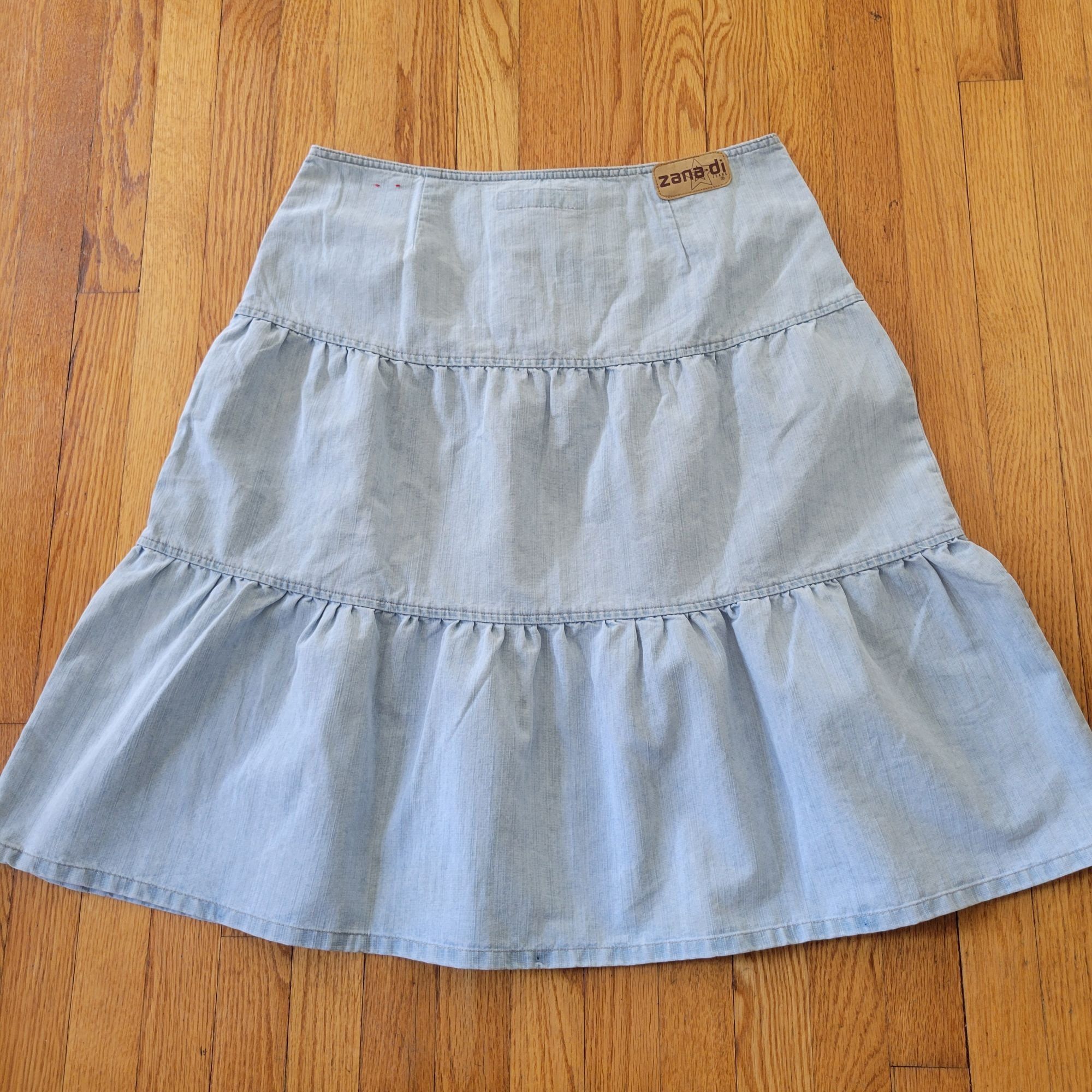 Vintage Zana Di Floral Embroidered Denim Skirt 13 Blue Jean Corset L Size 35" - 5 Thumbnail
