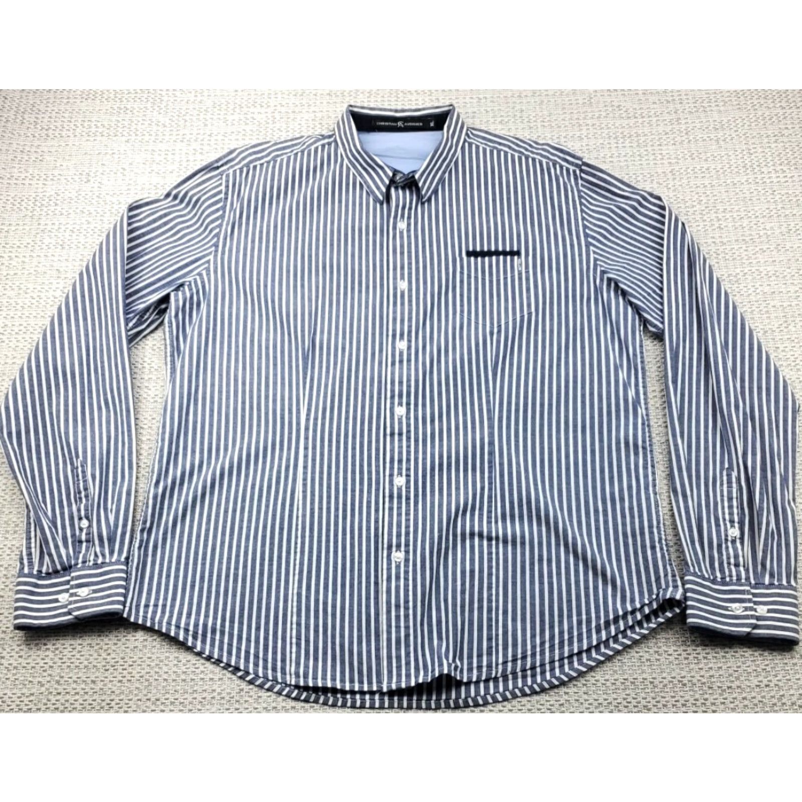 Vintage Christian Audigier Shirt Mens XL Long Sleeve Striped Button-Up Slim Fit Size US XL / EU 56 / 4 - 2 Thumbnail