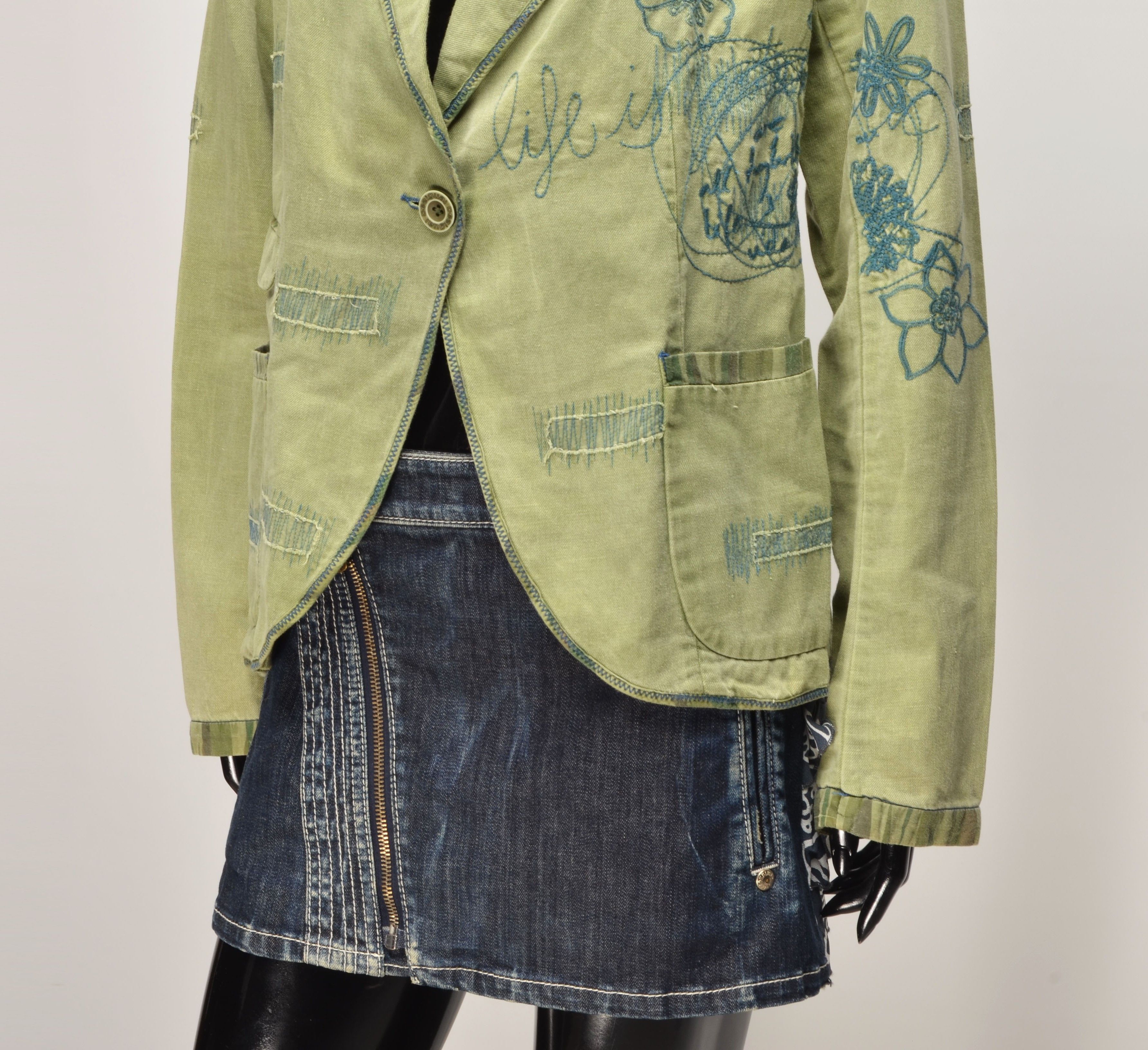 Desigual Rare Desigual Y2K Grunge Garment Dyed Embroidered Blazer Size XS / US 0-2 / IT 36-38 - 3 Thumbnail