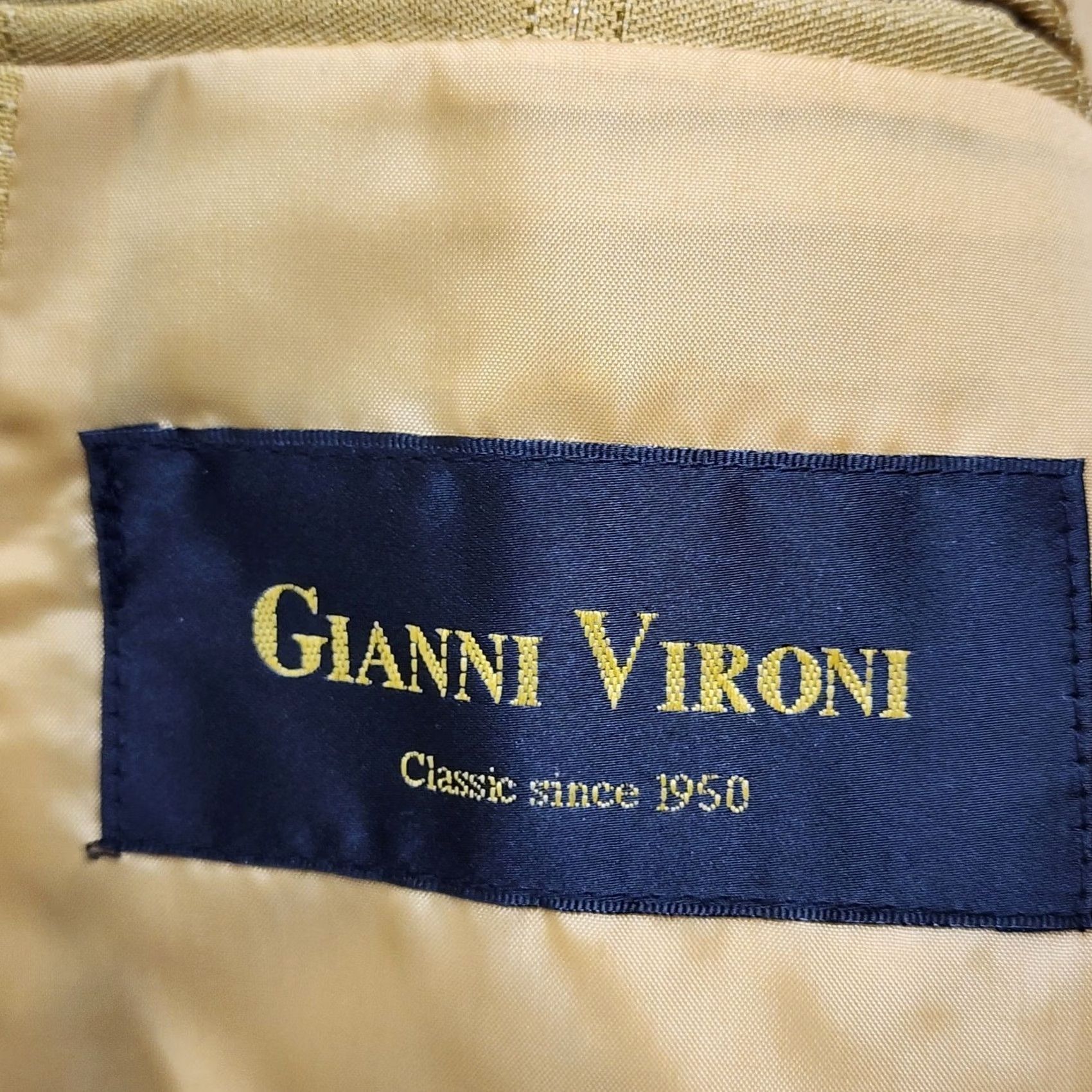 Doublet Gianni Vironi Mens Yellow Suit 2 Piece Windowpane Double Breasted Pleated Cuffed 42L 33W Men Size 42R - 2 Thumbnail