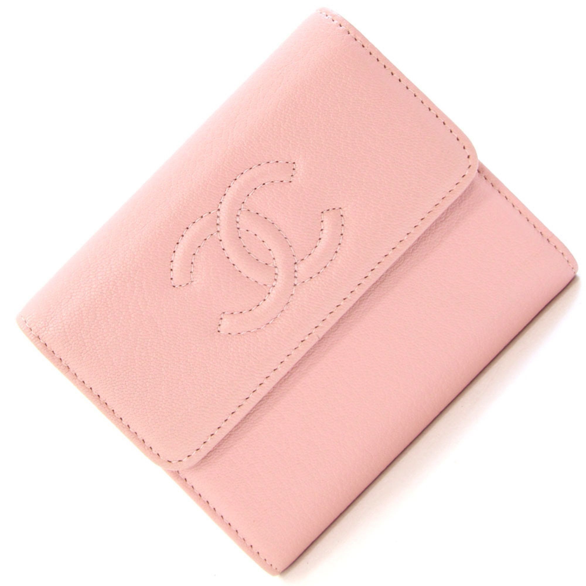 CHANEL Coco Mark Tri-fold Wallet A84072 Pink Leather Compact