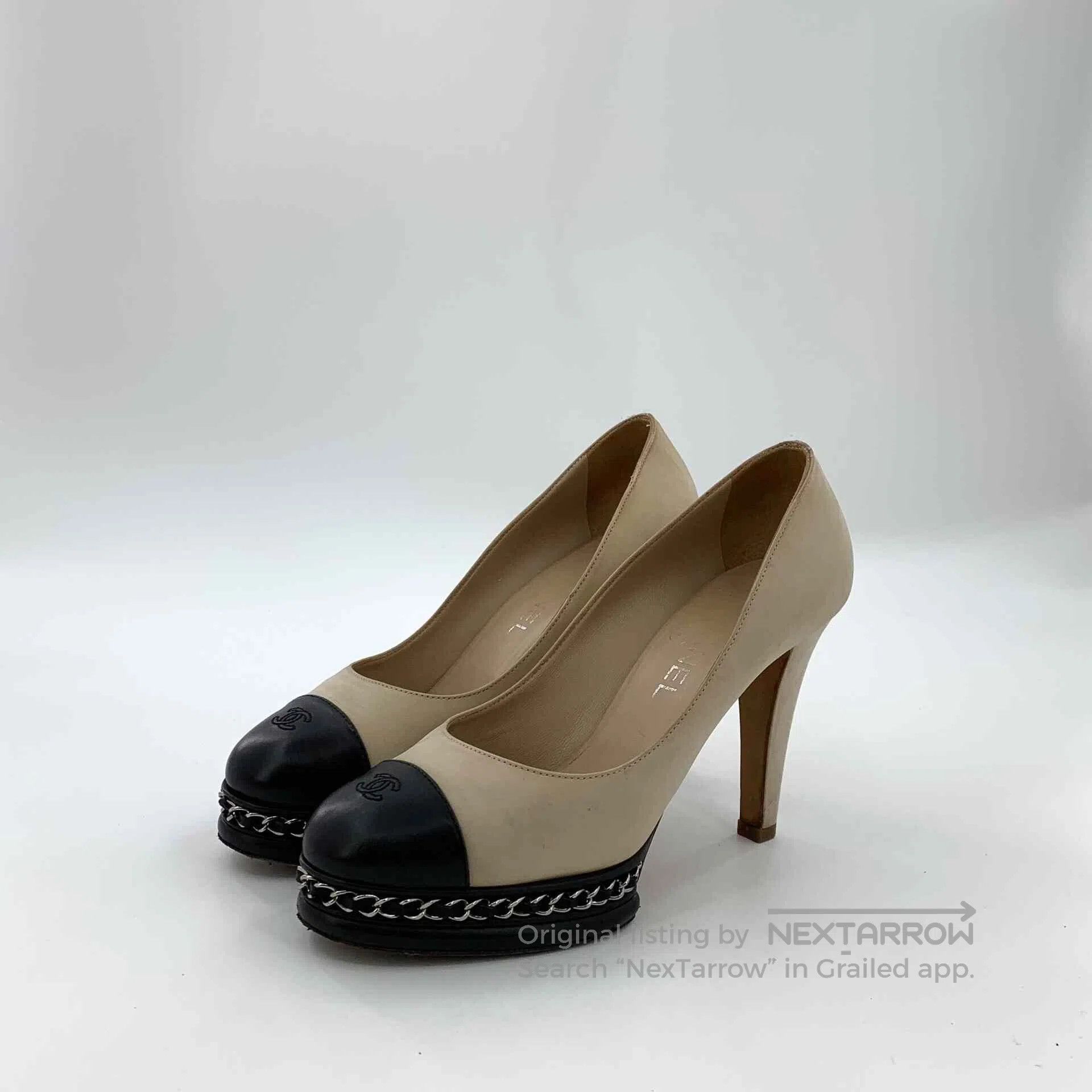 Chanel Chanel Chain Leather Logo Stiletto Heels. Size US 7 / IT 37 - 1 Thumbnail