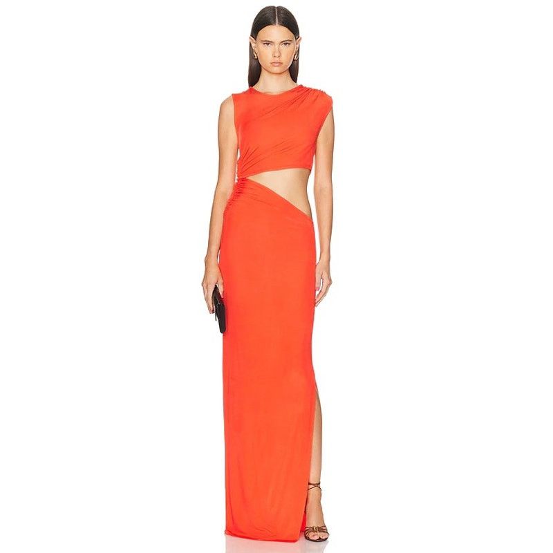 Other Atlein Cut Out Sleeveless Orange Maxi Long Dress side Split Size XL / US 12-14 / IT 48-50 - 1 Thumbnail