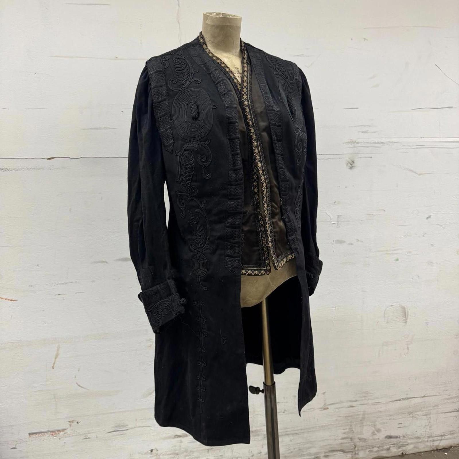 Antique Victorian Edwardian Black Frock Coat Soutache 1880s