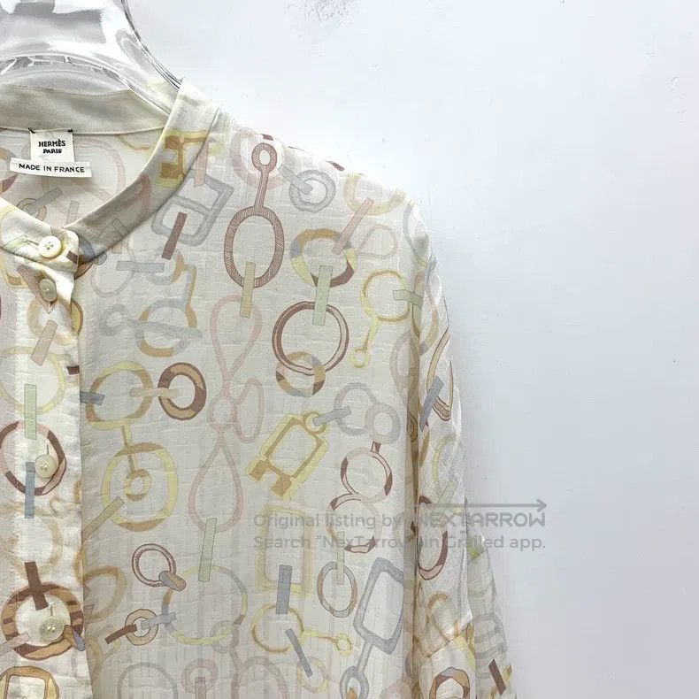 Hermes Hermes Beige Chain Buckle All-Over Print Silk Long Sleeve Size XS / US 0-2 / IT 36-38 - 3 Thumbnail