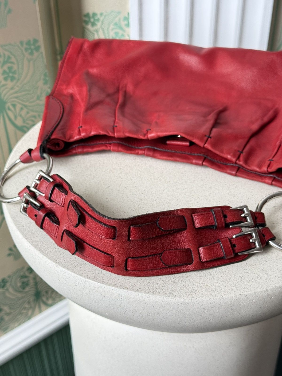 Prada Vintage Prada Logo Red Soft Leather Shoulder Bag Size ONE SIZE - 8 Thumbnail