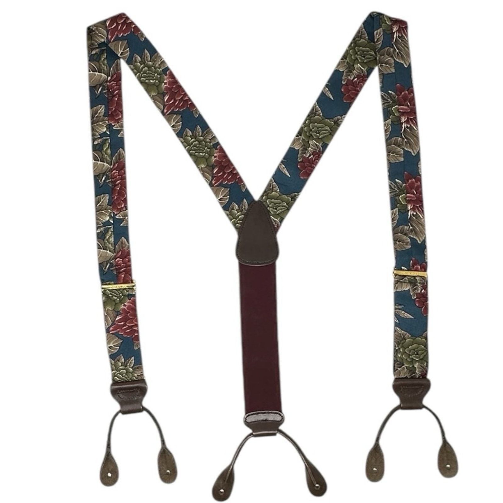 Leather × Trafalgar × Vintage VTG Trafalgar Silk Floral Braces Suspenders Leather Accents Size ONE SIZE - 6 Thumbnail