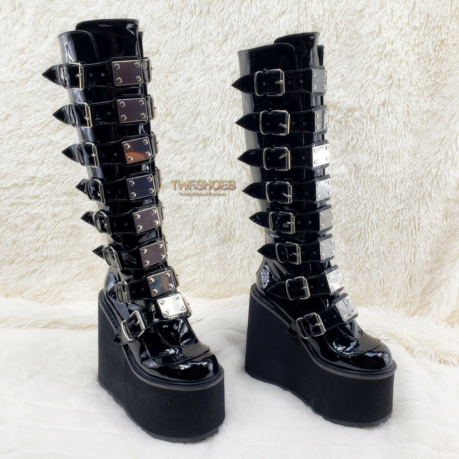 Other DEMONIA Swing 815WC Black Patent Wide Calf Goth Punk Knee Bo Size US 10 / IT 40 - 4 Thumbnail