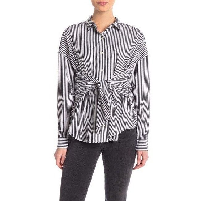 Frame Frame Noir Multi Striped Button-Up Shirt With Front Tie Size S / US 4 / IT 40 - 2 Thumbnail