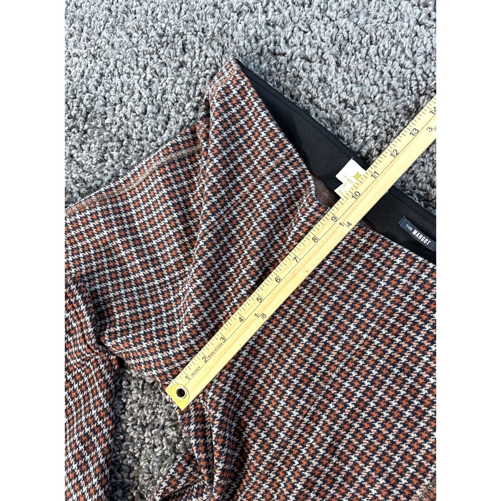 Vintage Maeve Pants Cropped Flared Houndstooth Orange Cotton Blend Flat Front Women M"} Size 32" / US 10 / IT 46 - 5 Thumbnail