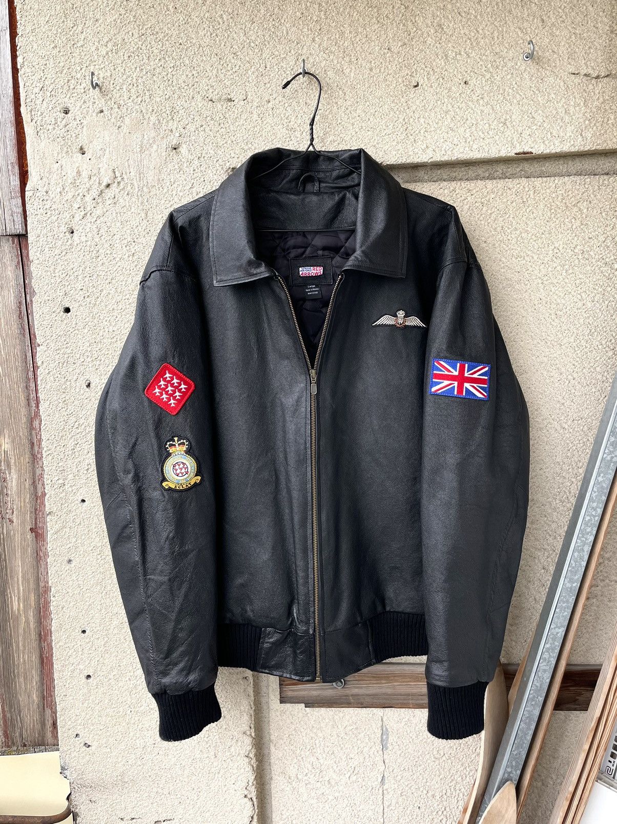 image of Leather Jacket x US Air Force Royal Air Force Red Arrows Leather Flight Bomber Jacket VTG in Black 