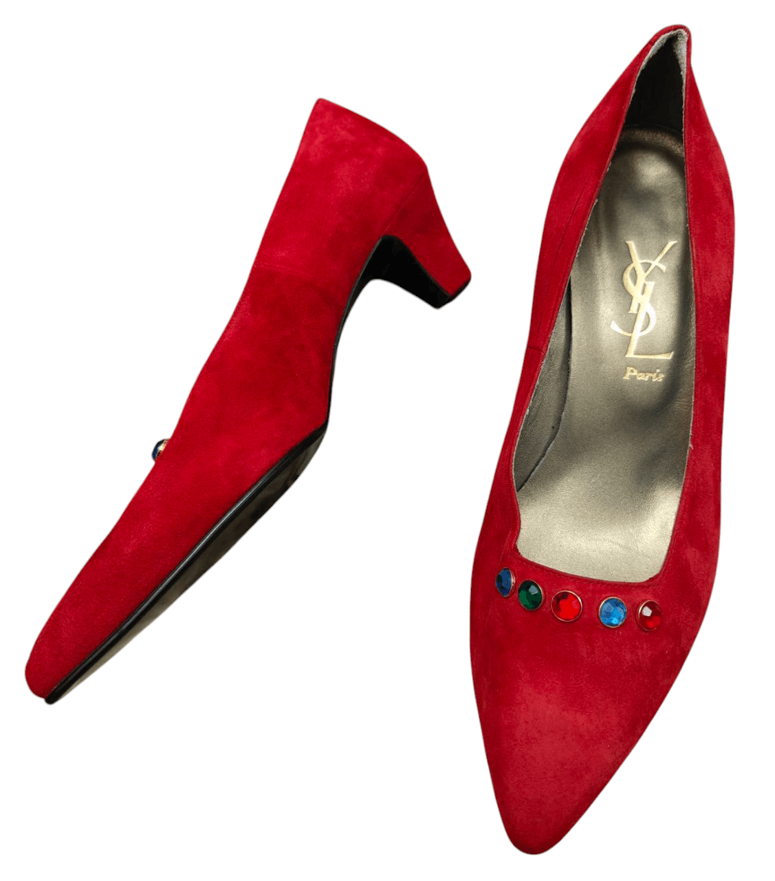 Yves Saint Laurent YSL Red Suede Leather Heels Size US 7 / IT 37 - 3 Thumbnail