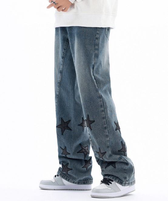 Japanese Brand × Jean Star-patterned washed street hiphop straight casual jeans Size US 32 / EU 48 - 3 Thumbnail
