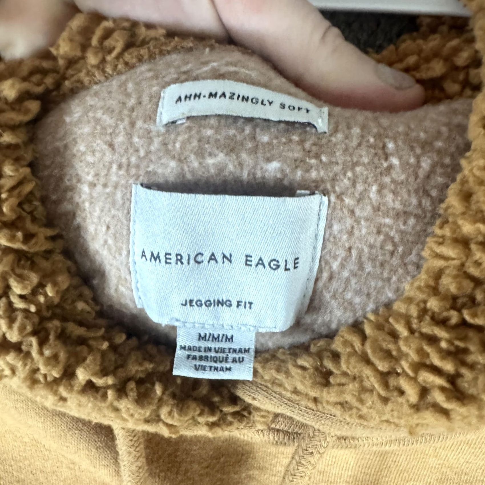 Vintage American Eagle Hoodie Womens Medium Brown Sherpa Fleece Kangaroo Pocket Pullover Crew Neck Front Pouch Casual Winter Size M / US 6-8 / IT 42-44 - 7 Thumbnail