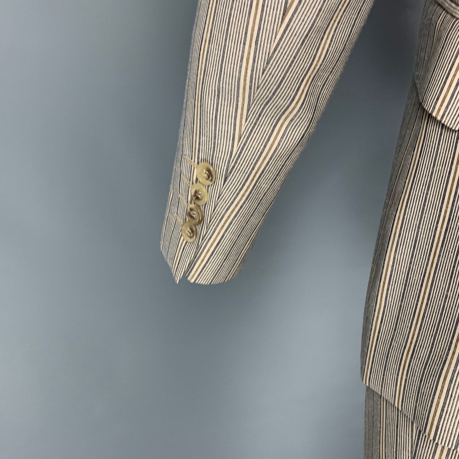 Dolce & Gabbana Size 36 Khaki Navy Stripe Polyester Blend Notch Lapel Suit Size 36R - 4 Thumbnail